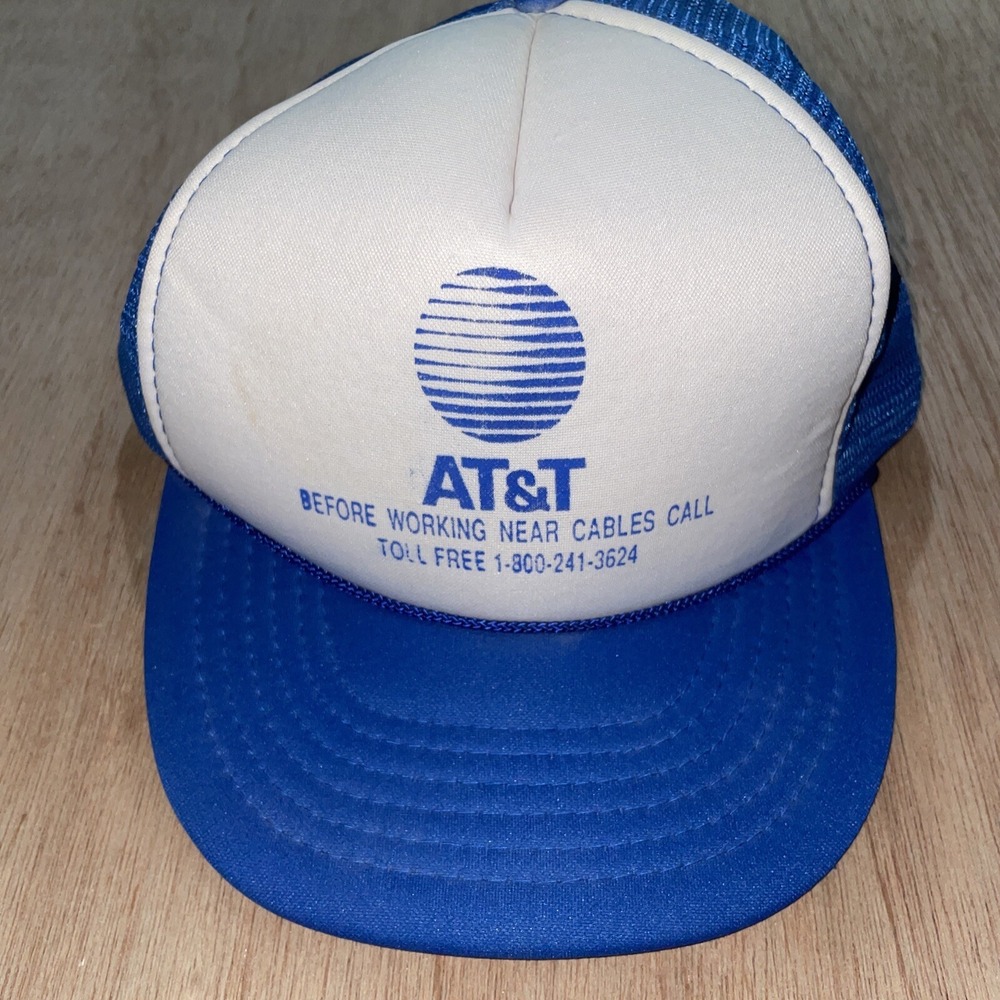 Vintage‎ AT&T Hat Snapback Trucker Cap Foam Mesh Blue Telephone Phone